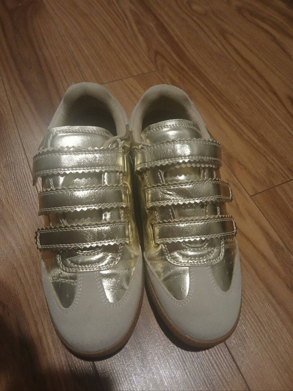 Girls Metallic Gold and Cream Velcro Sneakers - Picture 6 of 7